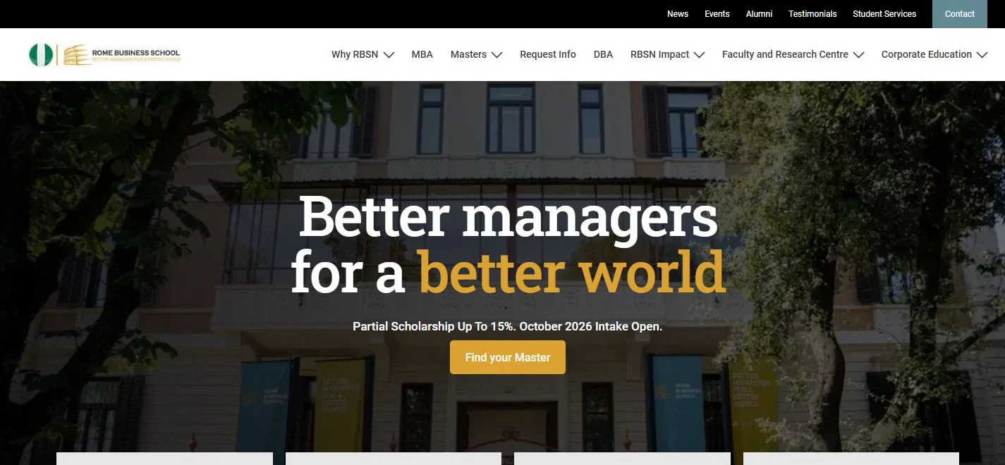 Rome Business School Nigeria homepage designed by Source Studios